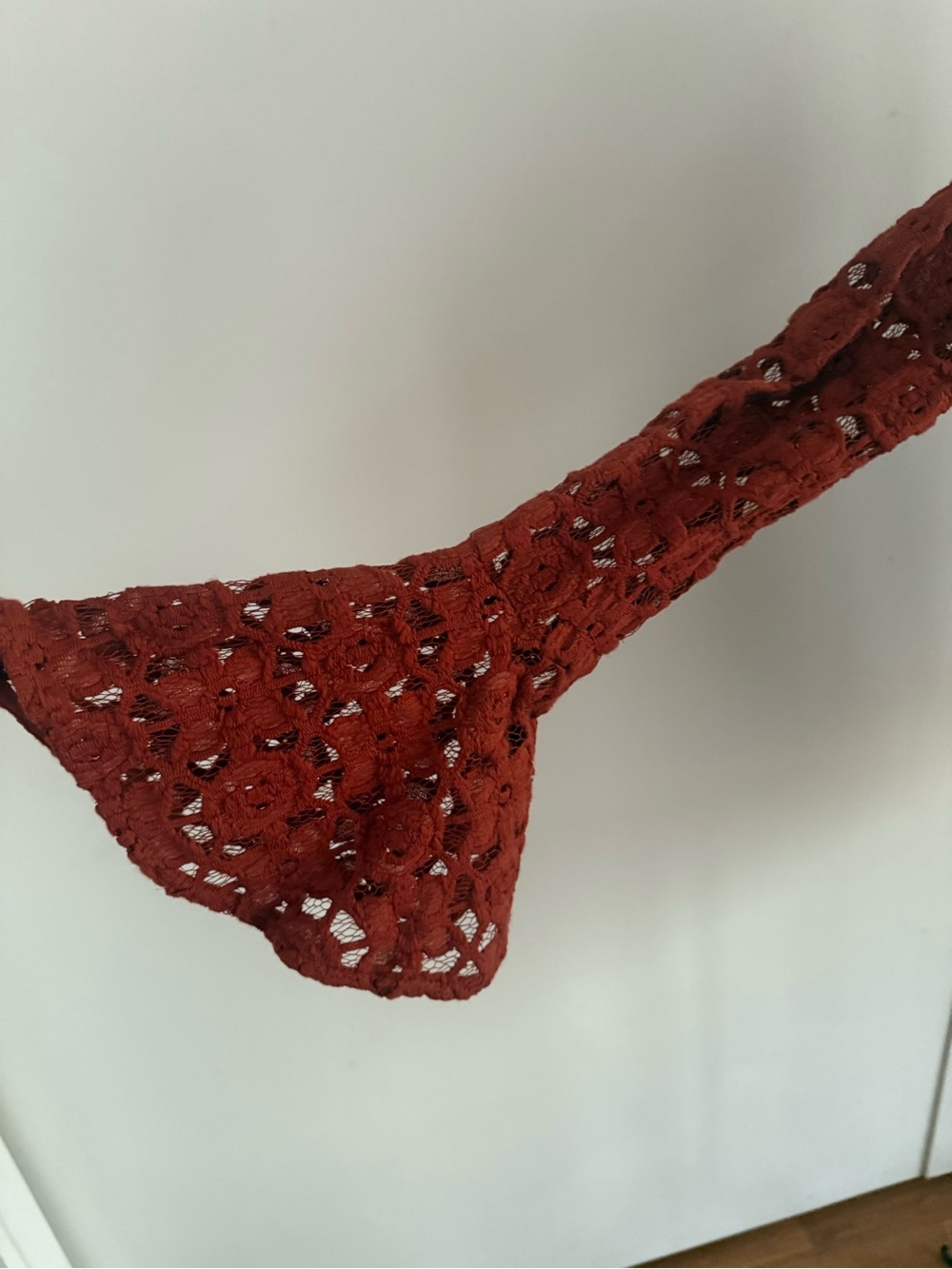 Free People Rust Crochet Lace Bell Sleeve Lined Festival Boho Mini Dress Sz 0 - Picture 7 of 15